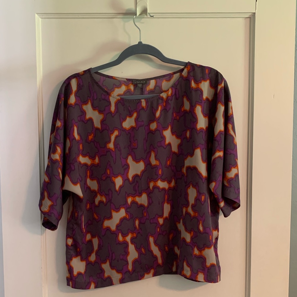 Purple and Orange Bleach dye pattern blouse, Small